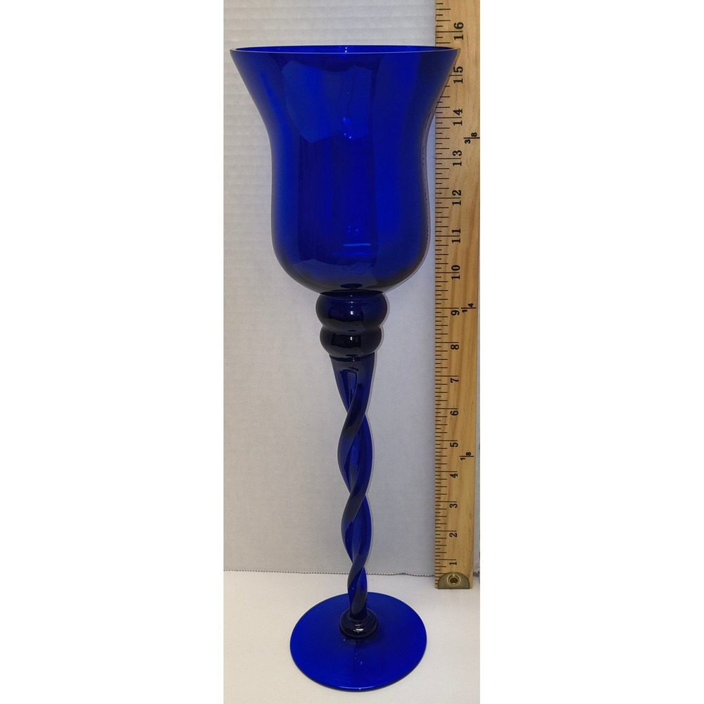 Elegant Blue‎ Glass Candle Holder, 15.75" tall